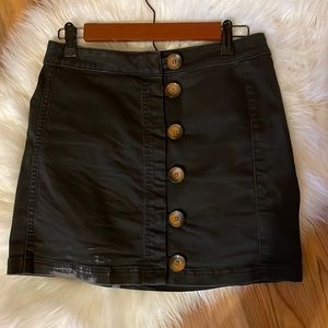 Free People Like New Black Distressed Denim with Stretch and Buttons Skirt